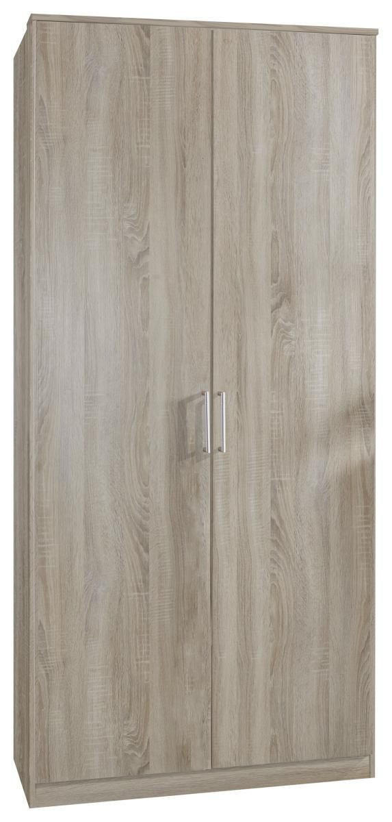 GARDEROB MED GÅNGJÄRN 90/199/58 cm 2-dörrar - aluminiumfärg/ekfärgad, Klassisk, trämaterial/plast (90/199/58cm) - MID.YOU