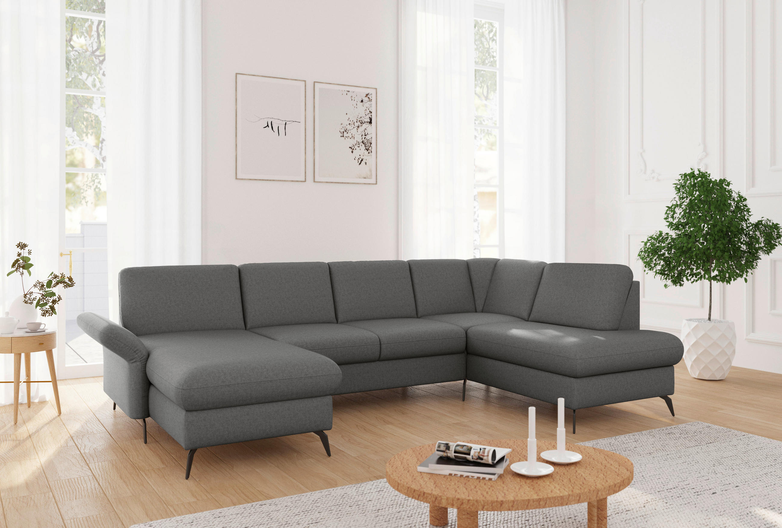 WOHNLANDSCHAFT in Flachgewebe Dunkelgrau  - Dunkelgrau/Schwarz, KONVENTIONELL, Textil/Metall (164/314/195cm) - Sit & More