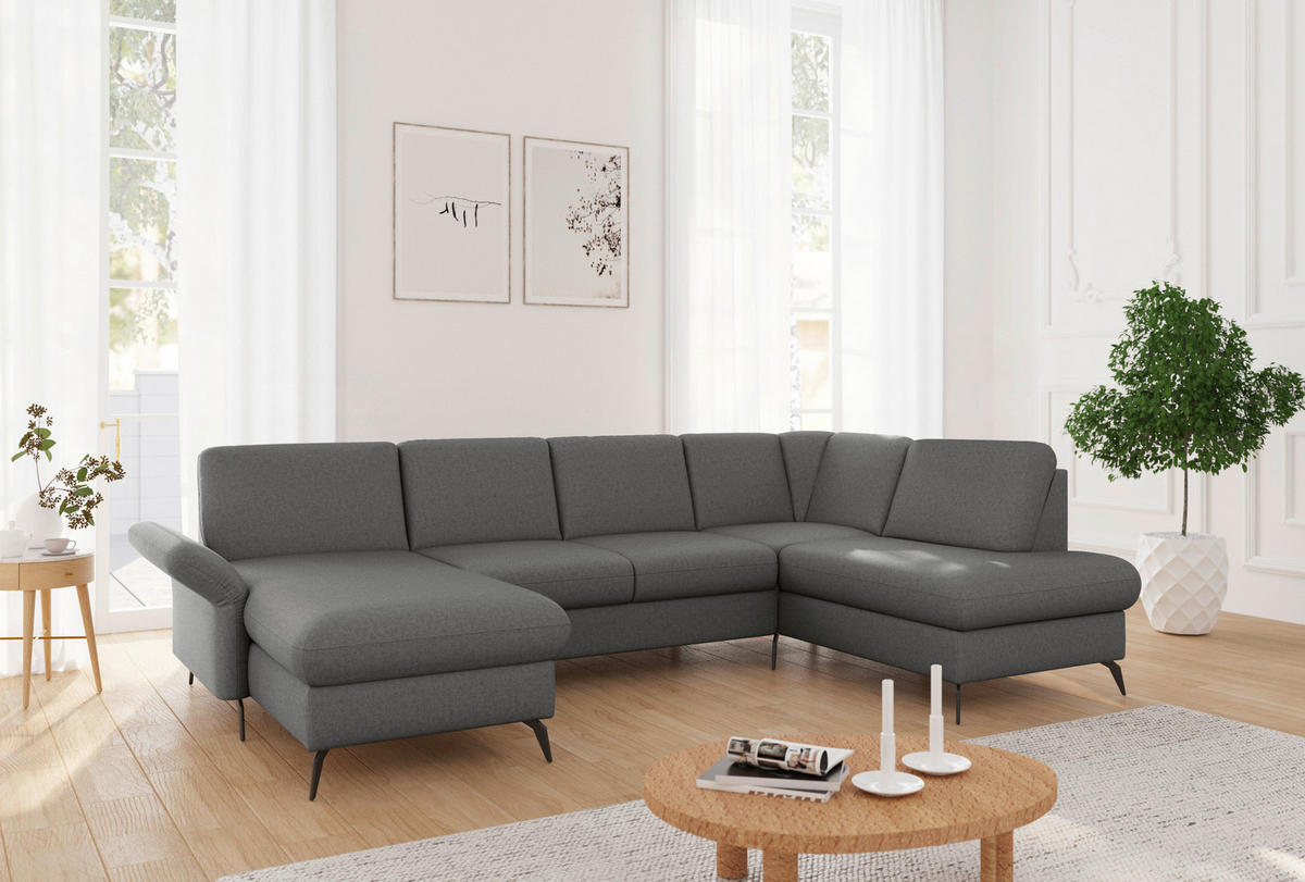 WOHNLANDSCHAFT in Flachgewebe Dunkelgrau  - Dunkelgrau/Schwarz, Konventionell, Textil/Metall (164/314/195cm) - Sit & More
