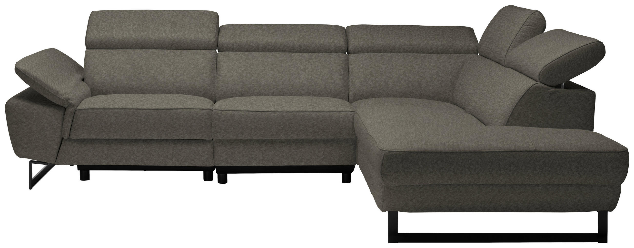 ECKSOFA Graubraun Echtleder  - Graubraun/Schwarz, Design, Leder/Metall (281/225cm) - Celina Home