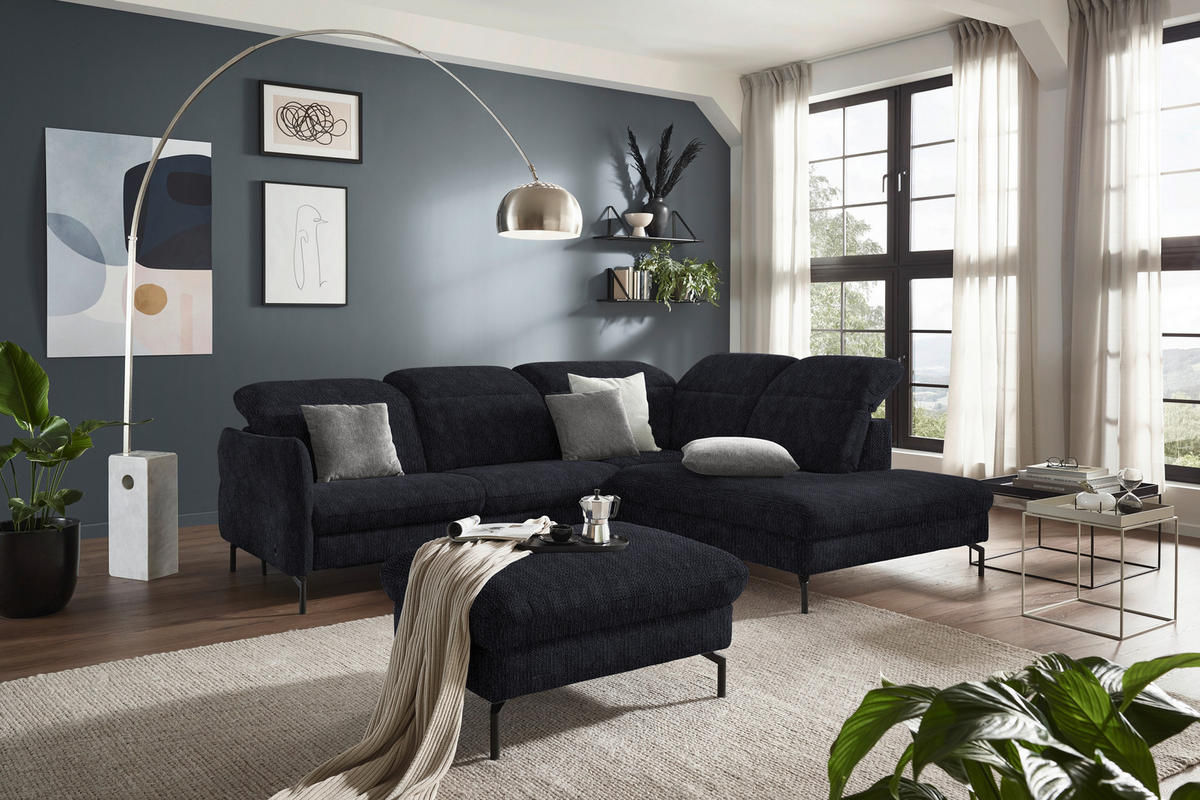 ECKSOFA in Flachgewebe Graphitfarben  - Schwarz/Graphitfarben, Design, Textil/Metall (299-313/233cm) - Dieter Knoll