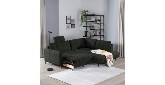 ECKSOFA in Flachgewebe, Leinenoptik Dunkelgrün  - Dunkelgrün/Schwarz, Design, Textil/Metall (247/208cm) - Xora