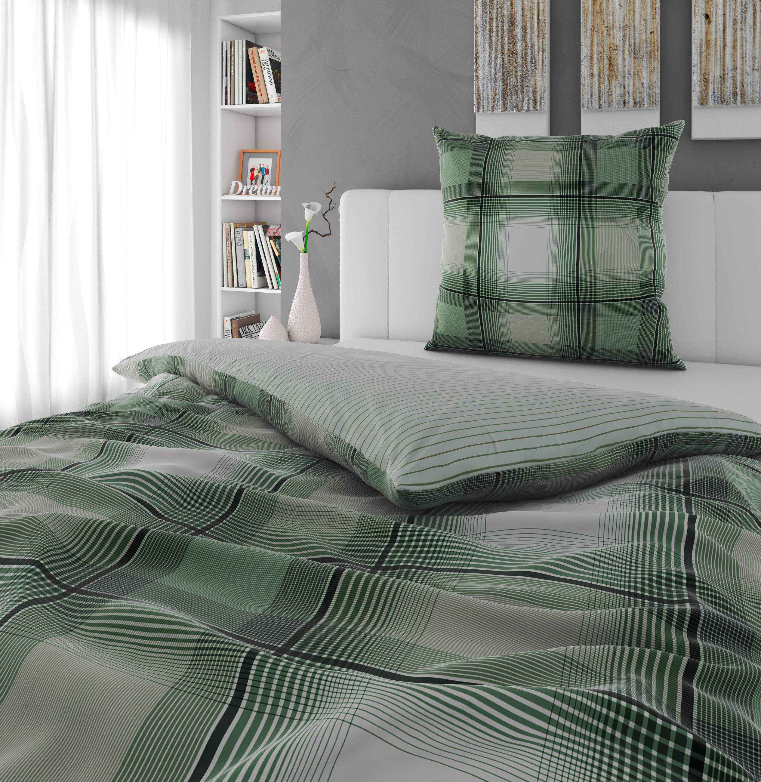 WENDEBETTWÄSCHE Satin 155/220 cm  - Grün, Textil (155/220cm) - Novel