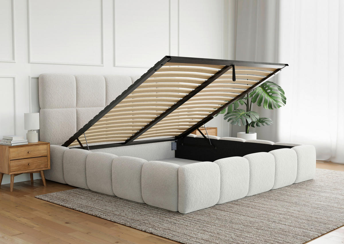 POLSTERBETT Cloudy Bettkasten, Lattenrost 180/200 cm  in Weiß  - Schwarz/Weiß, Design, Holz/Textil (180/200cm) - Boxxx