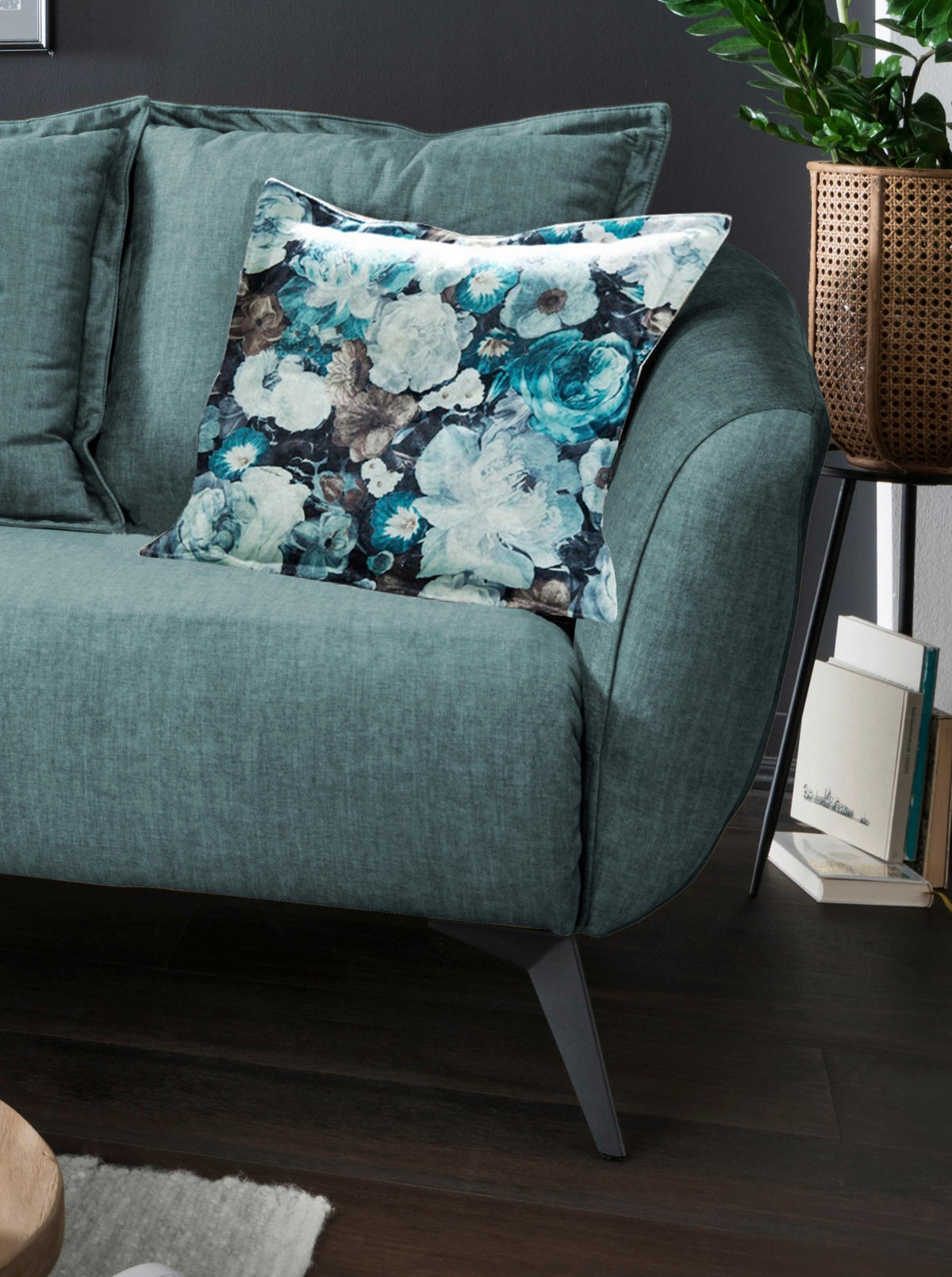 ECKSOFA in Velours Blau, Multicolor  - Blau/Multicolor, Modern, Holz/Textil (162/277cm) - Livetastic