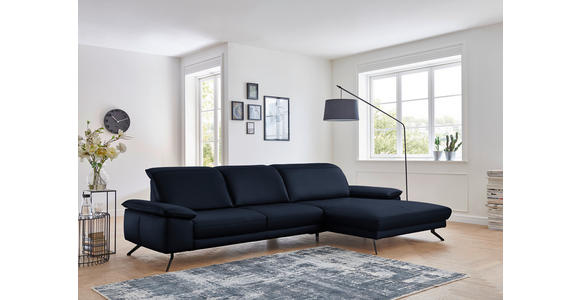 ECKSOFA in Echtleder Dunkelblau  - Schwarz/Dunkelblau, Design, Leder/Metall (328/193cm) - Dieter Knoll