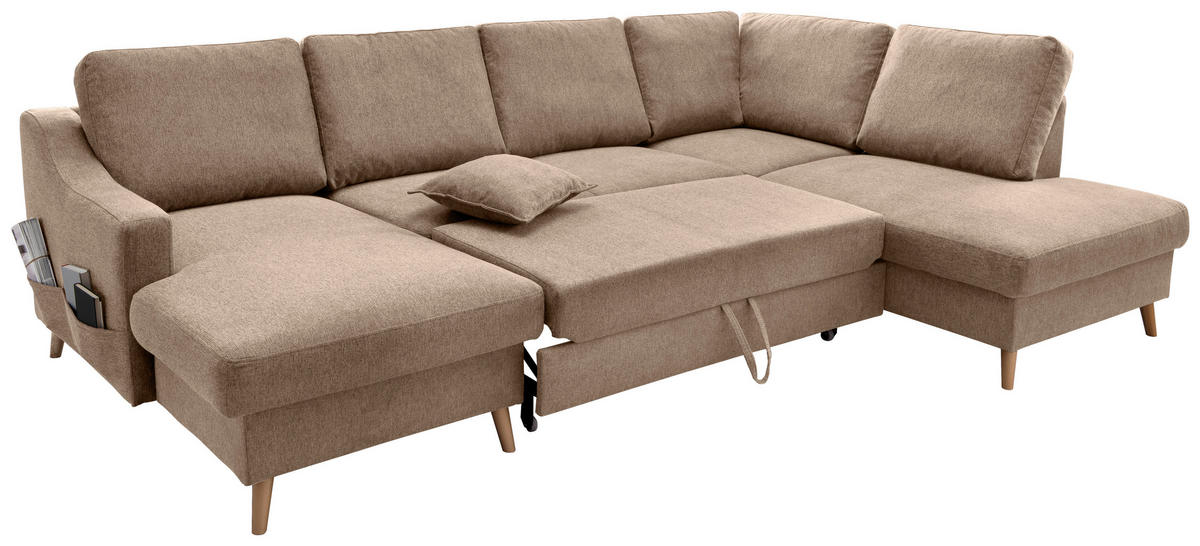 WOHNLANDSCHAFT in Chenille Hellbraun  - Hellbraun/Naturfarben, KONVENTIONELL, Holz/Textil (150/301/200cm) - Livetastic