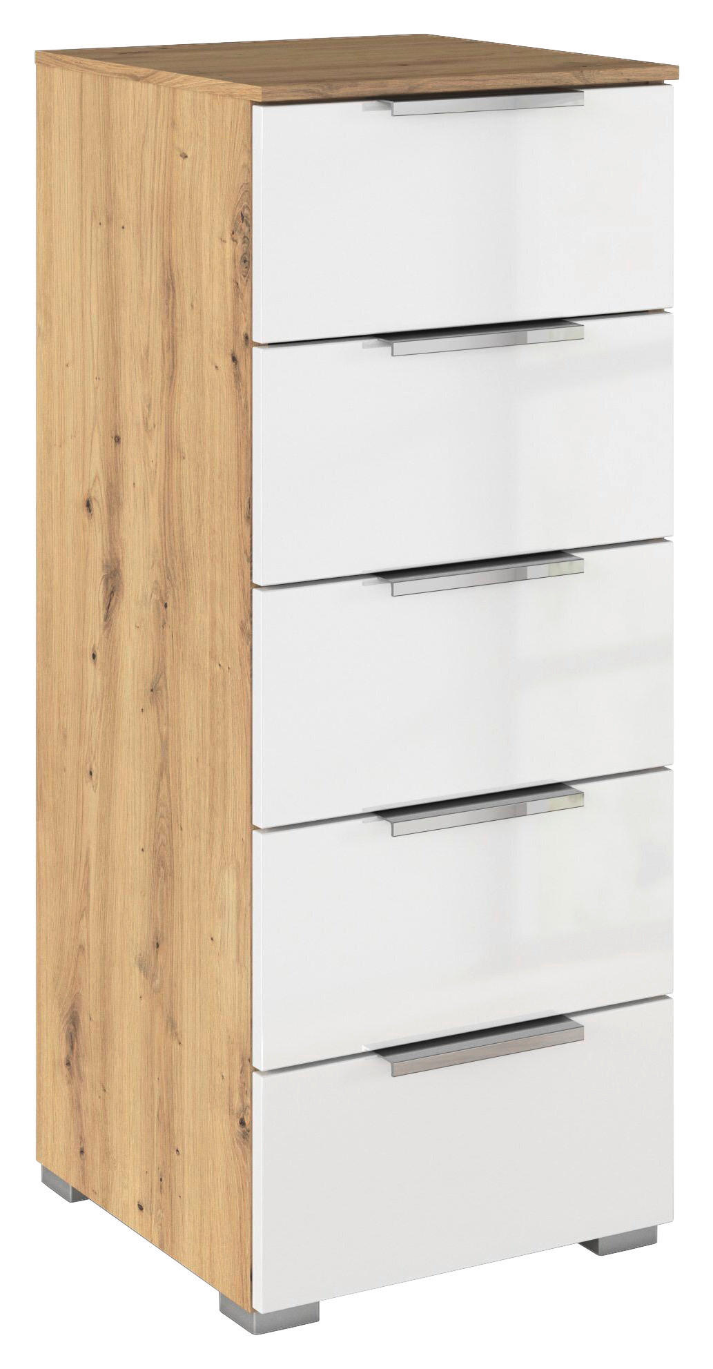 KOMMODE , 40/100/42 cm, 5 Schublade(n)  - Chromfarben/Weiß Hochglanz, KONVENTIONELL, Holzwerkstoff/Kunststoff (40/100/42cm) - home24