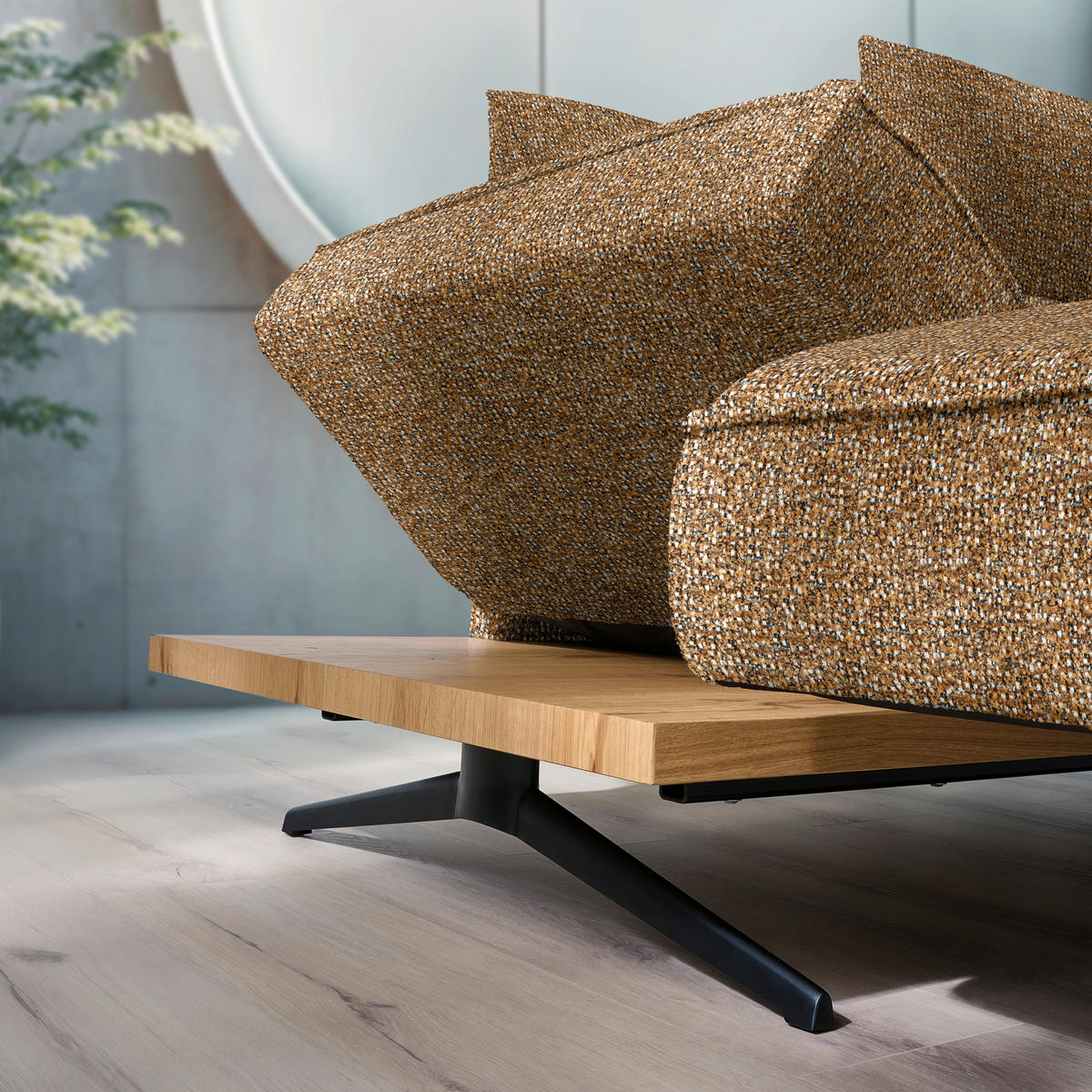 ECKSOFA  in Chenille Cognac  132/240 cm  - Cognac/Schwarz, Design, Holz/Textil (132/240cm) - Koinor