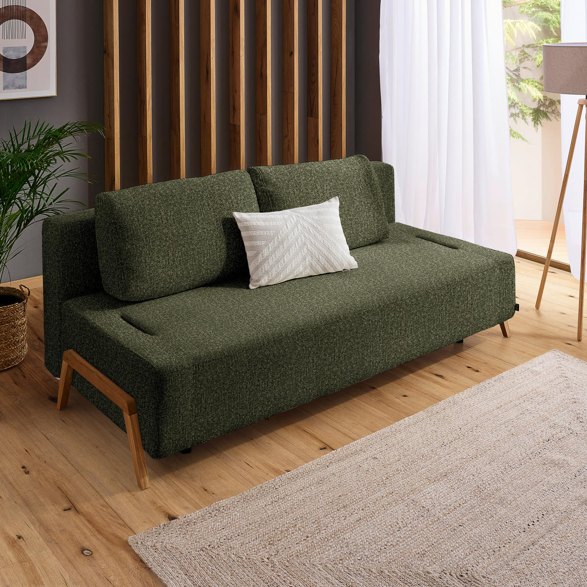 SCHLAFSOFA Struktur Olivgrün  - Naturfarben/Olivgrün, Design, Holz/Textil (211/88/102cm) - Niels Andersson