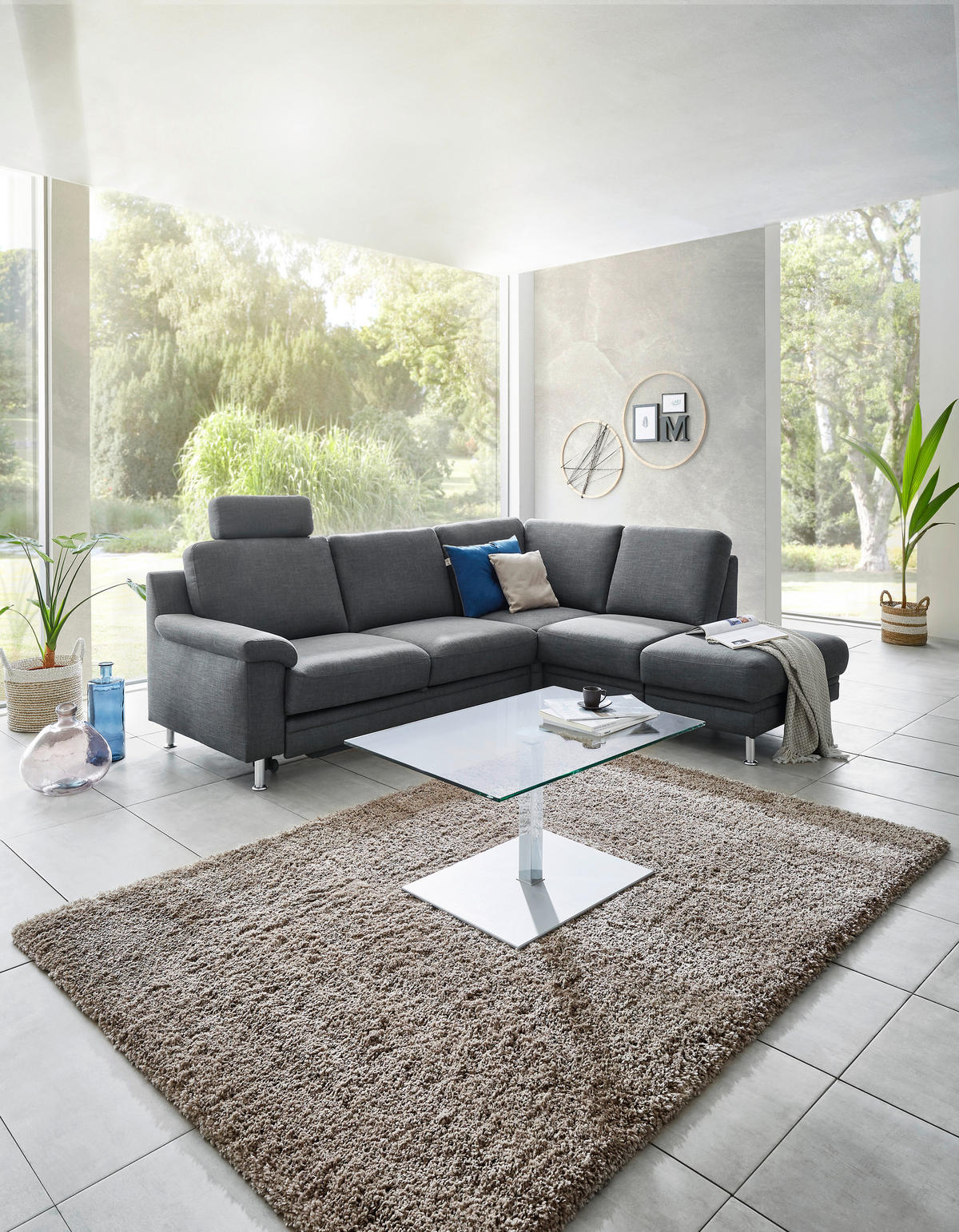 SJEDEĆA GARNITURA tekstil  tamno siva   - tamno siva/boje kroma, Moderno, tekstil (252/208cm) - Pure Home Comfort