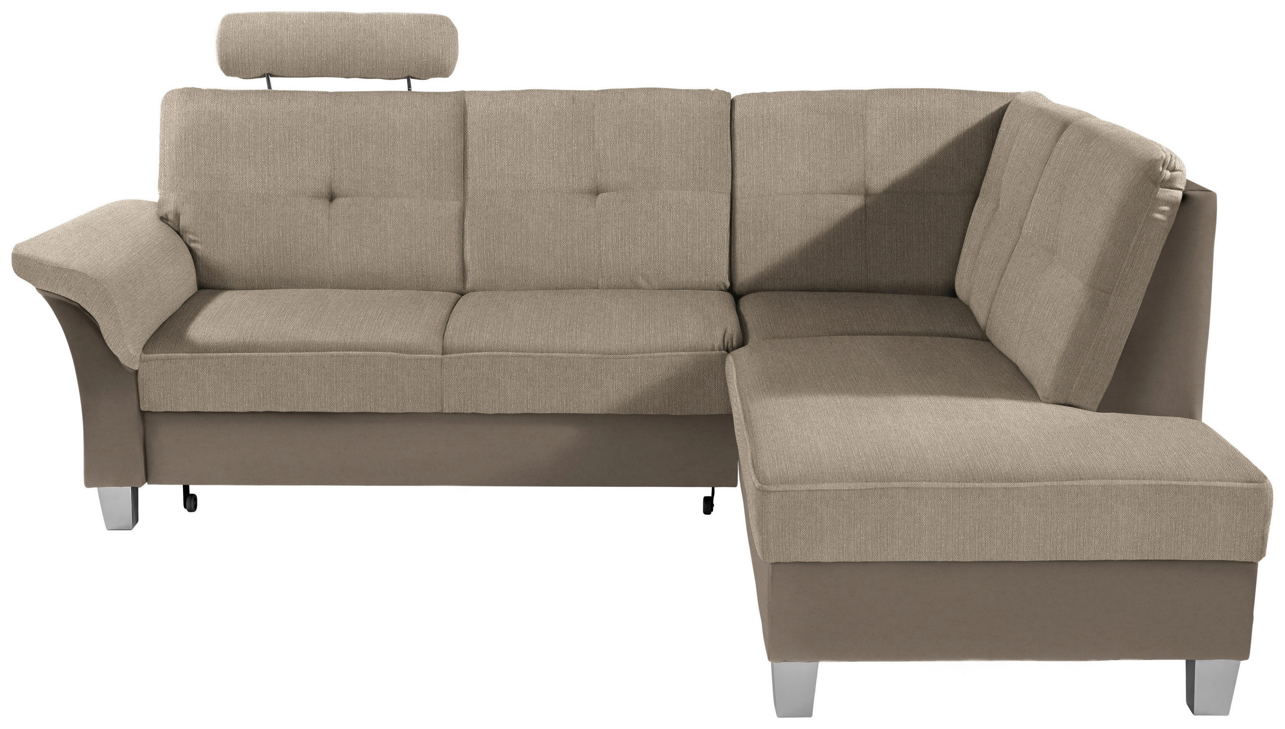 ECKSOFA Schlammfarben, Beige Webstoff Bettkasten, Schlaffunktion, Kopfstütze  - Schlammfarben/Beige, KONVENTIONELL, Holz/Textil (245/196cm) - Livetastic