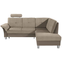 ECKSOFA Schlammfarben, Beige Webstoff Bettkasten, Schlaffunktion, Kopfstütze  - Schlammfarben/Beige, KONVENTIONELL, Holz/Textil (245/196cm) - Livetastic