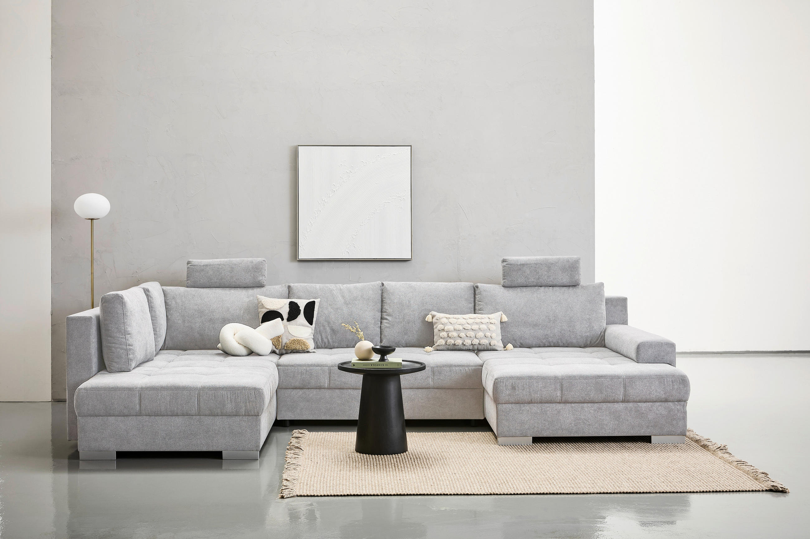 WOHNLANDSCHAFT Silberfarben Velours  - Chromfarben/Silberfarben, KONVENTIONELL, Kunststoff/Textil (198/363/170cm) - Hom`in