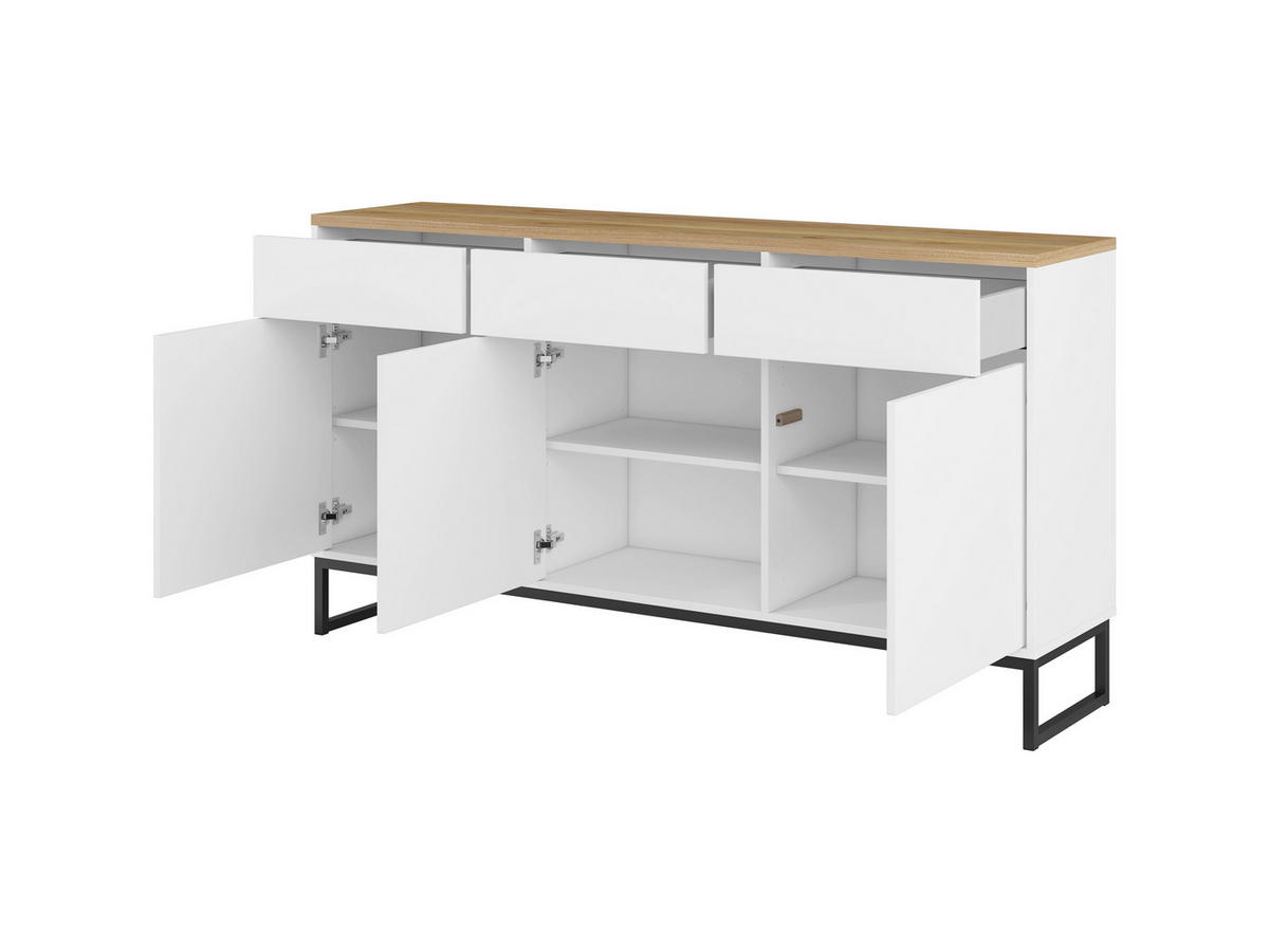 SIDEBOARD Alto 156,8/84,1/36,5 cm 3 Schublade(n)  - Weiss/Eichefarben, Design, Holzwerkstoff/Metall (156,8/84,1/36,5cm) - MID.YOU