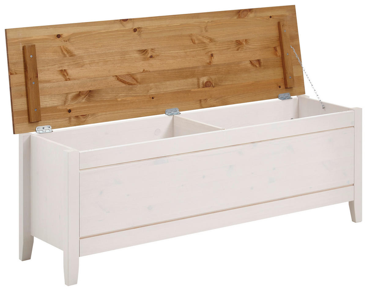 BETTBANK Kiefer Weiß, Laugenfarbig  - Laugenfarbig/Weiß, ROMANTIK / LANDHAUS, Holz (136/47/38cm) - Boxxx