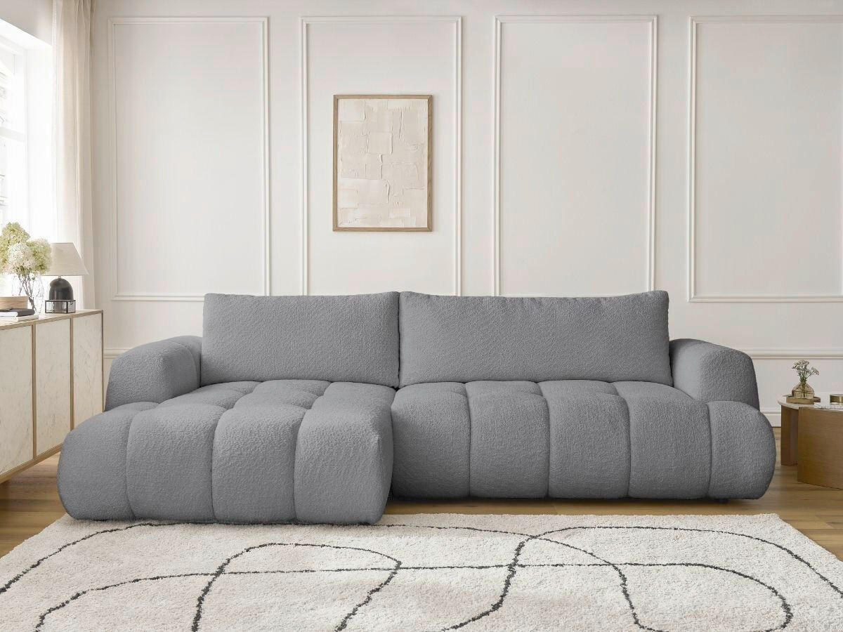 ECKSCHLAFSOFA FUJI Bouclé Dunkelgrau  inkl.  - Dunkelgrau/Schwarz, MODERN, Kunststoff/Textil (160/292cm)