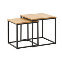 COUCHTISCHSET quadratisch Eichefarben  - Eichefarben/Schwarz, Basics, Holzwerkstoff/Metall (40-60/40-60/45-50cm) - Boxxx
