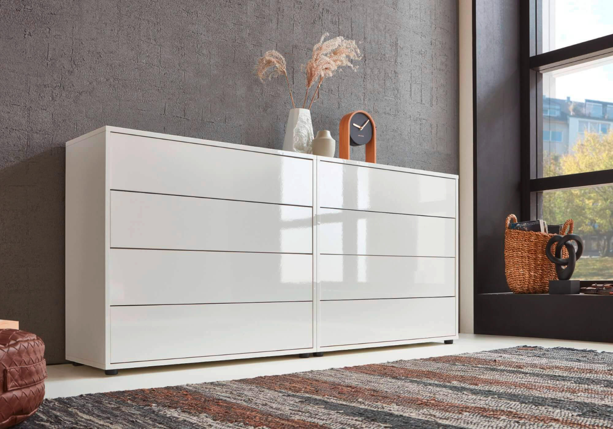 SIDEBOARD 158/73/33 cm  in Weiß, Weiß Hochglanz  - Weiß Hochglanz/Schwarz, MODERN, Holzwerkstoff/Kunststoff (158/73/33cm) - MID.YOU