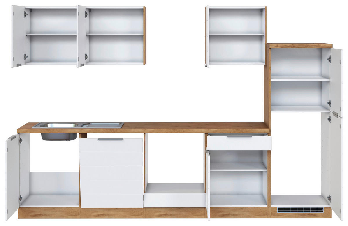 KÜCHENLEERBLOCK 300 cm   in Weiß, Eiche Wotan  - Eiche Wotan/Weiß, Design, Holzwerkstoff/Metall (300cm) - Held