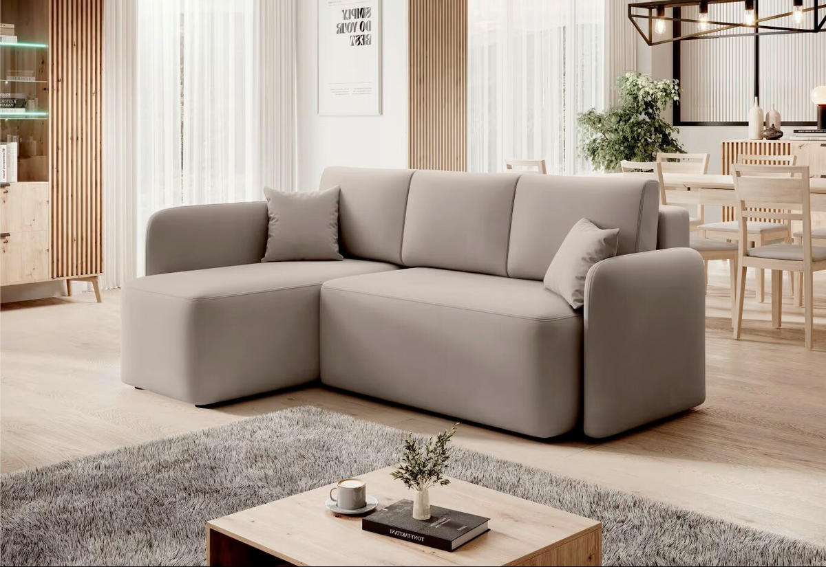 ECKSOFA Plüsch Beige  - Beige/Schwarz, Design, Kunststoff/Textil (150/206cm) - MID.YOU