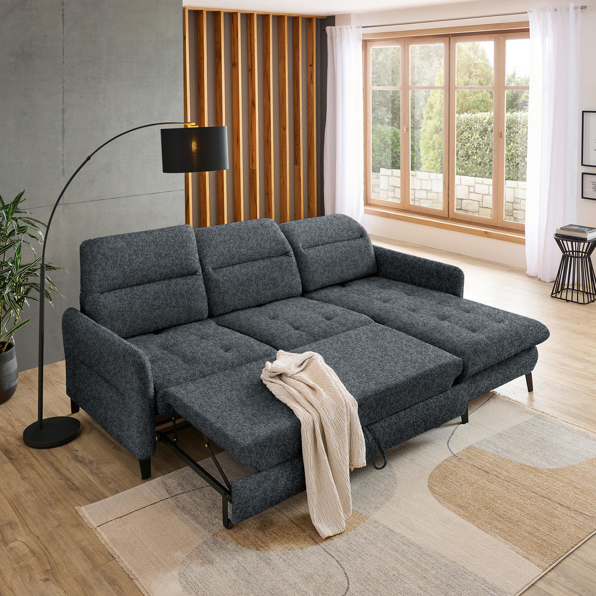 ECKSOFA Dunkelgrau Chenille  - Dunkelgrau/Schwarz, KONVENTIONELL, Textil/Metall (254/190cm) - Livetastic