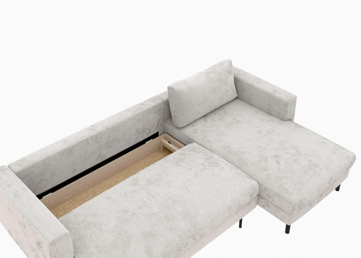 ECKSCHLAFSOFA  mit Rücken echt, Armteil links, Armteil rechts Cord Grau  - Schwarz/Grau, MODERN, Textil/Metall (232/161cm) - Trendmanufaktur