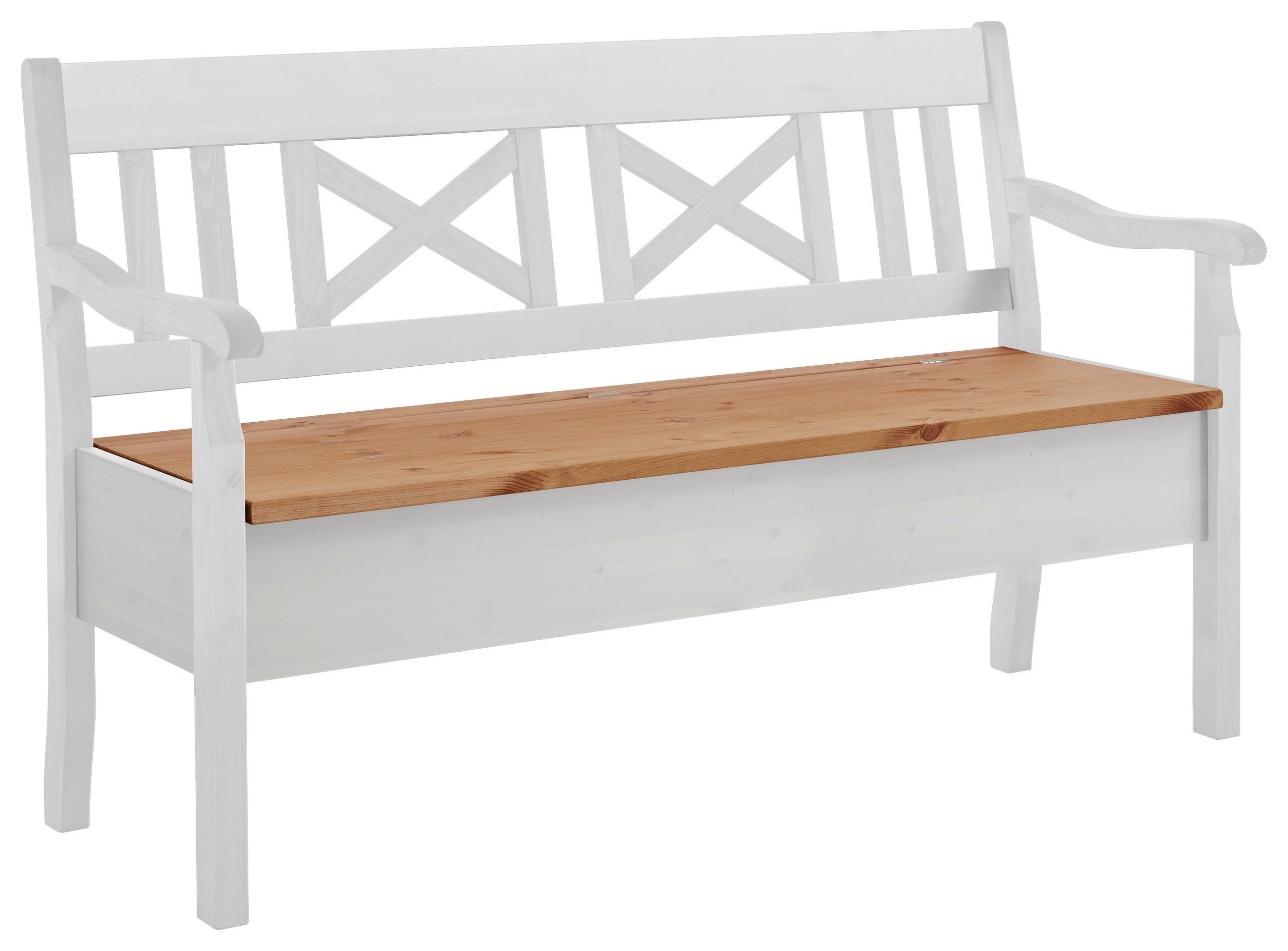 SITZBANK 148/93/58 cm Weiß, Laugenfarbig Kiefer massiv  - Laugenfarbig/Weiß, ROMANTIK / LANDHAUS, Holz (148/93/58cm) - Boxxx