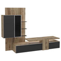 WOHNWAND  in Anthrazit, Eichefarben  272/194/58 cm  - Eichefarben/Anthrazit, Design, Glas/Holz (272/194/58cm) - Voglauer