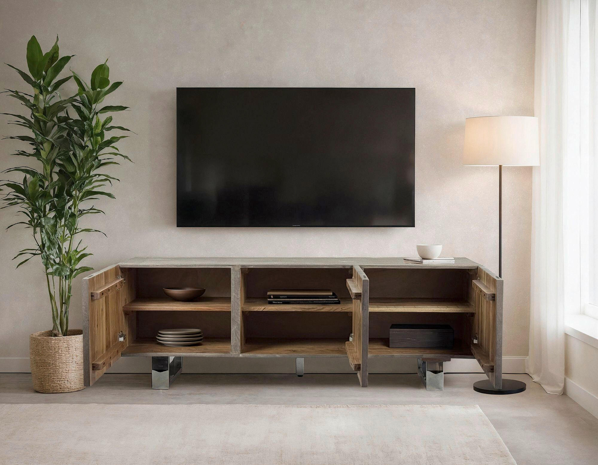 LOWBOARD  in 160/56/46 cm  - Chromfarben/Grau, Design, Holz/Metall (160/56/46cm) - MID.YOU