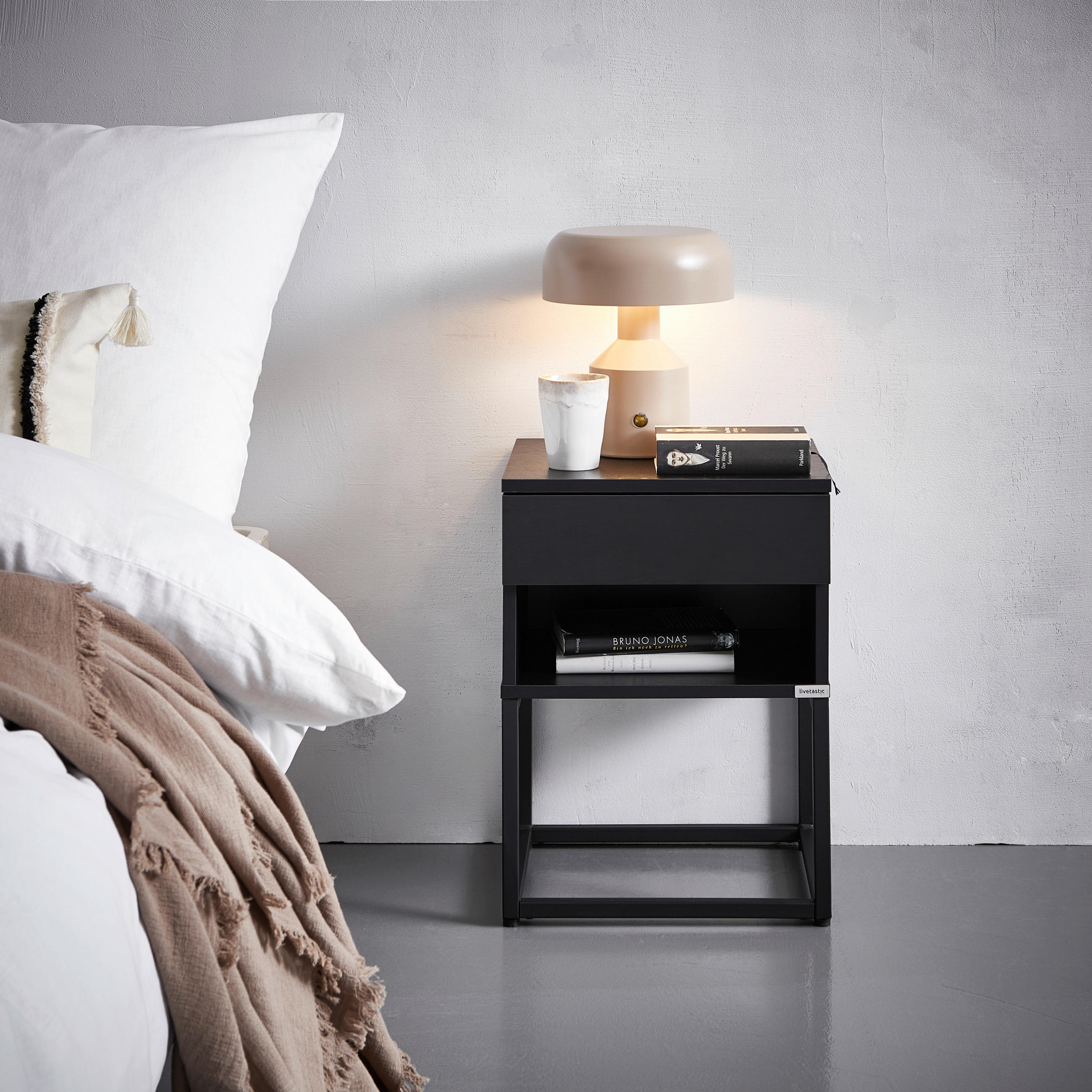 NACHTSCHRANK 40/55/35 cm  - Schwarz, MODERN, Holzwerkstoff/Metall (40/55/35cm) - Livetastic