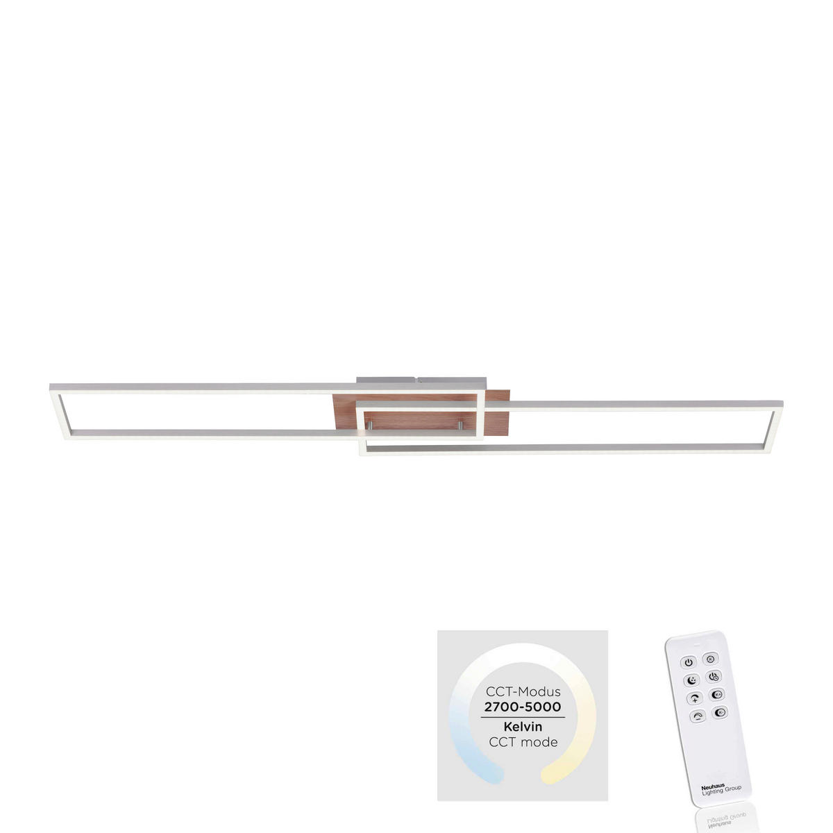 LED SVJETILJKA STROPNA Iven  - boje hrasta/boje nikla, Design, metal/plastika (110/25/7cm)