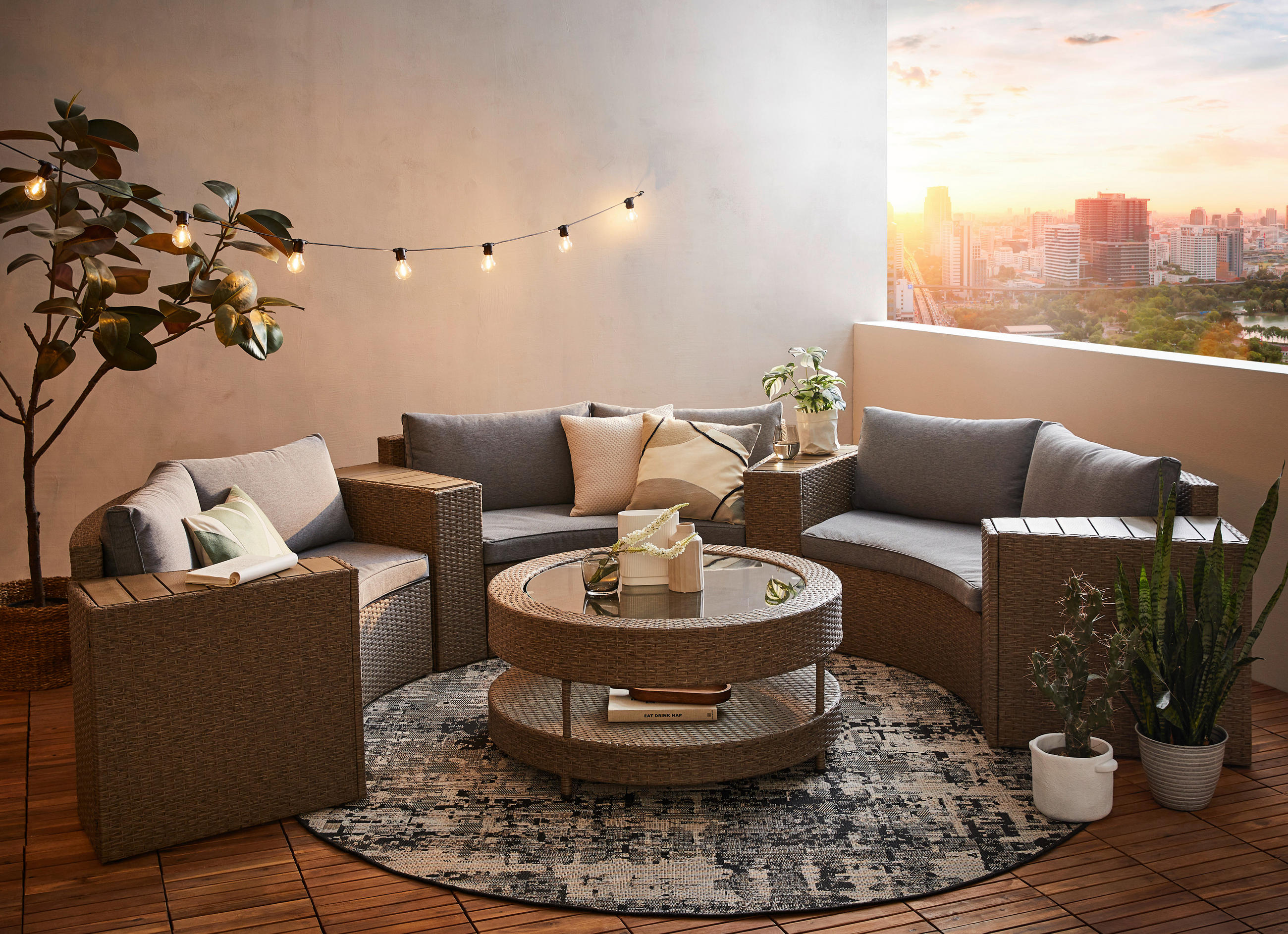 LOUNGEGARNITUR Stahl  - Braun/Grau, MODERN, Glas/Kunststoff (60/36/69cm) - Ambia Garden