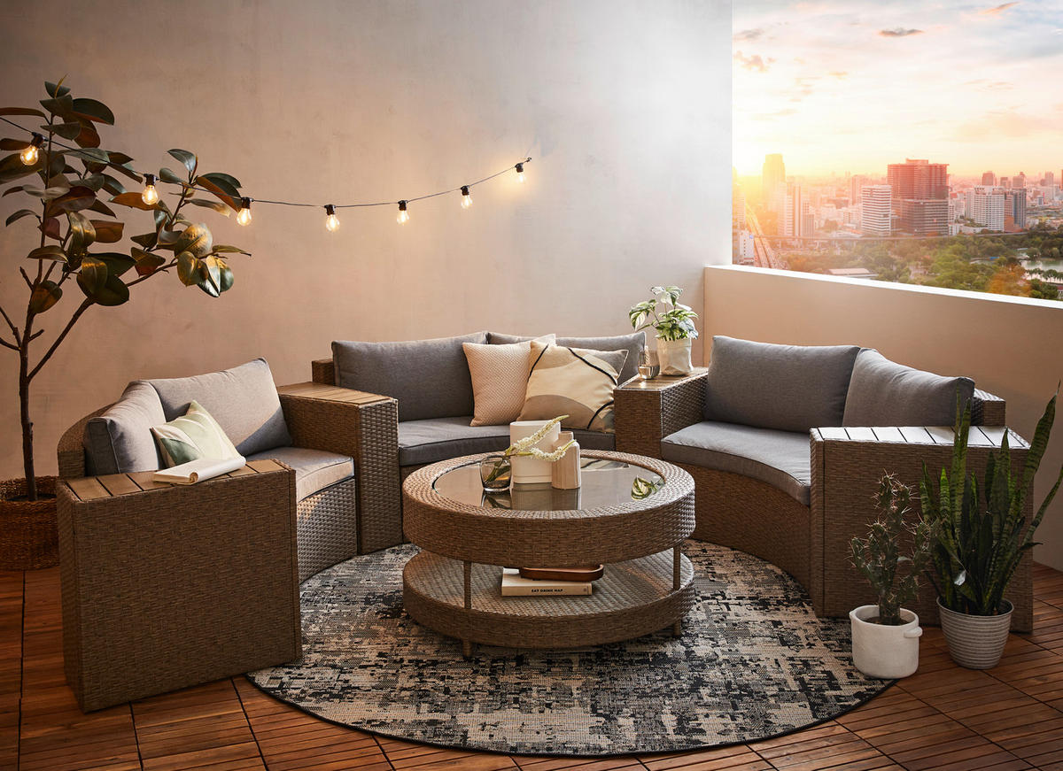 LOUNGEGARNITUR Stahl  - Braun/Grau, MODERN, Glas/Kunststoff (60/36/69cm) - Ambia Garden