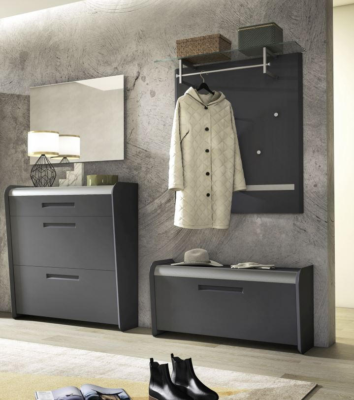 GARDEROBE 4-teilig in 205/185/36 cm - Anthrazit/Alufarben, Design, Holzwerkstoff/Metall (205/185/36cm) - Dieter Knoll