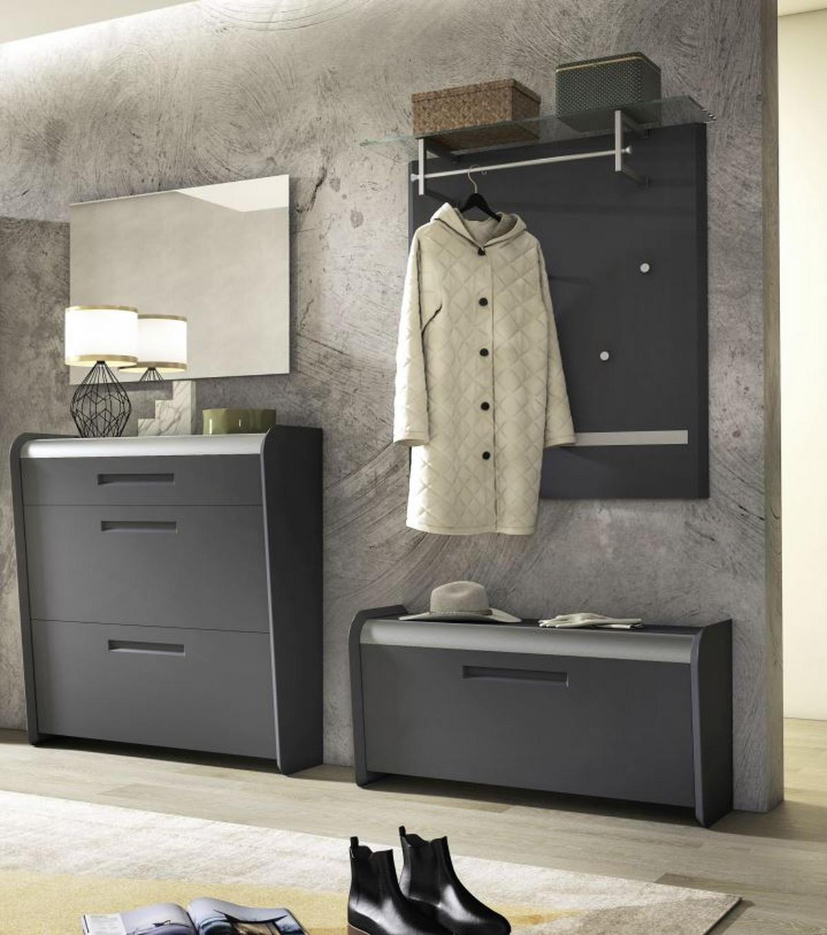 GARDEROBE 4-teilig  in 205/185/36 cm  - Anthrazit/Alufarben, Design, Holzwerkstoff/Metall (205/185/36cm) - Dieter Knoll