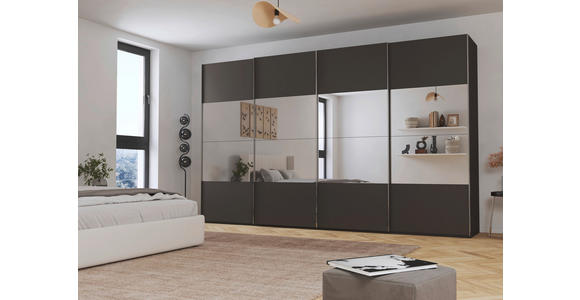 SCHWEBETÜRENSCHRANK  in Graphitfarben  - Chromfarben/Graphitfarben, Design, Glas/Holzwerkstoff (361/223/68cm) - Novel