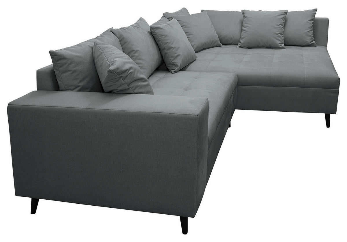 Ecksofa inkl. Hocker Dunkelgrau Mikrofaser  - Dunkelgrau/Schwarz, Design, Holz/Textil (247/174cm) - MID.YOU