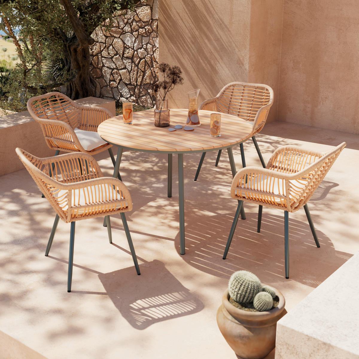 GARTENSTUHL Eisen Grau, Naturfarben, Beige  - Beige/Naturfarben, MODERN, Kunststoff/Textil (56l) - Ambia Garden