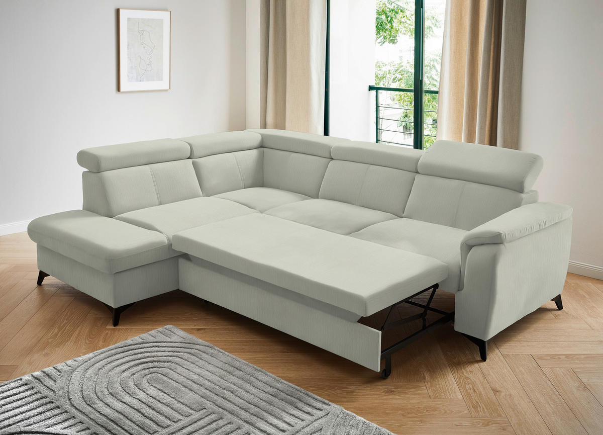 ECKSOFA in Flachgewebe Weiß  - Schwarz/Weiß, Design, Textil/Metall (203/260cm) - Stylife