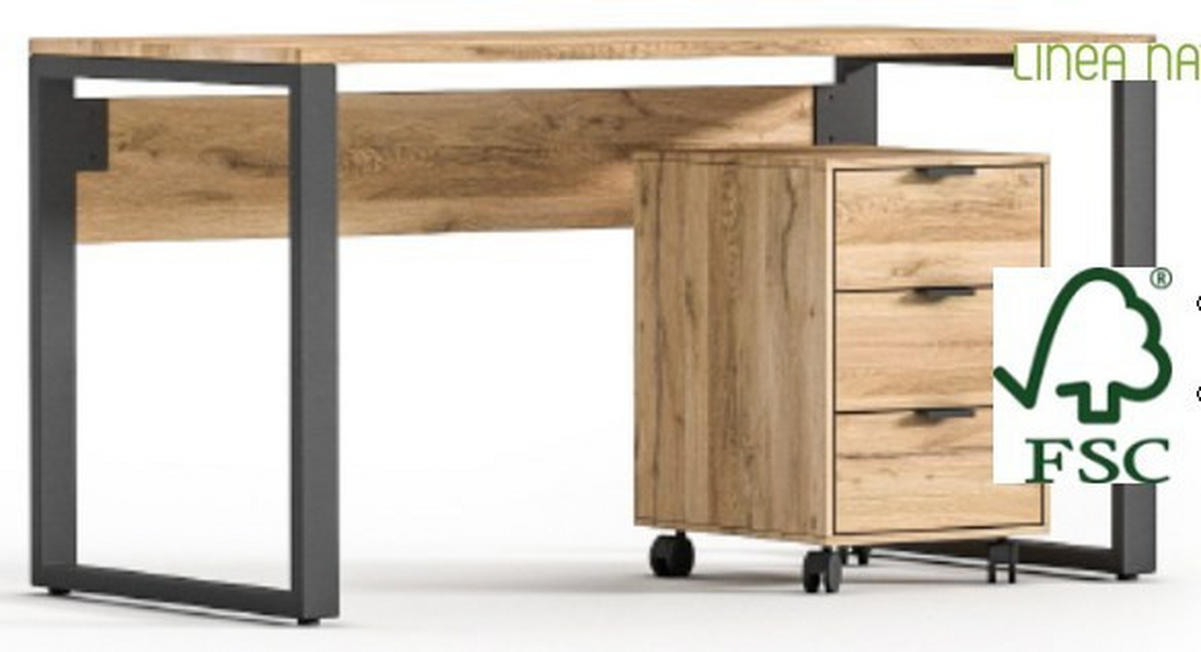 SCHREIBTISCH 140/70/76 cm  in Eichefarben  - Eichefarben/Schwarz, Natur, Holz/Metall (140/70/76cm) - Linea Natura