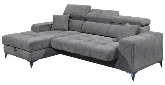 ECKSOFA Anthrazit Chenille Zierkissen, Bettkasten, Rücken echt, Kopfteilverstellung, Sitztiefenverstellung  - Anthrazit/Schwarz, KONVENTIONELL, Kunststoff/Textil (172/268cm) - Carryhome