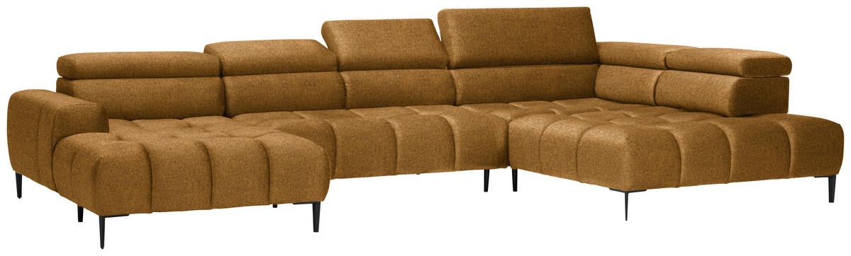 WOHNLANDSCHAFT in Webstoff Currygelb  - Currygelb/Schwarz, Design, Textil/Metall (177/385/216cm) - Welnova