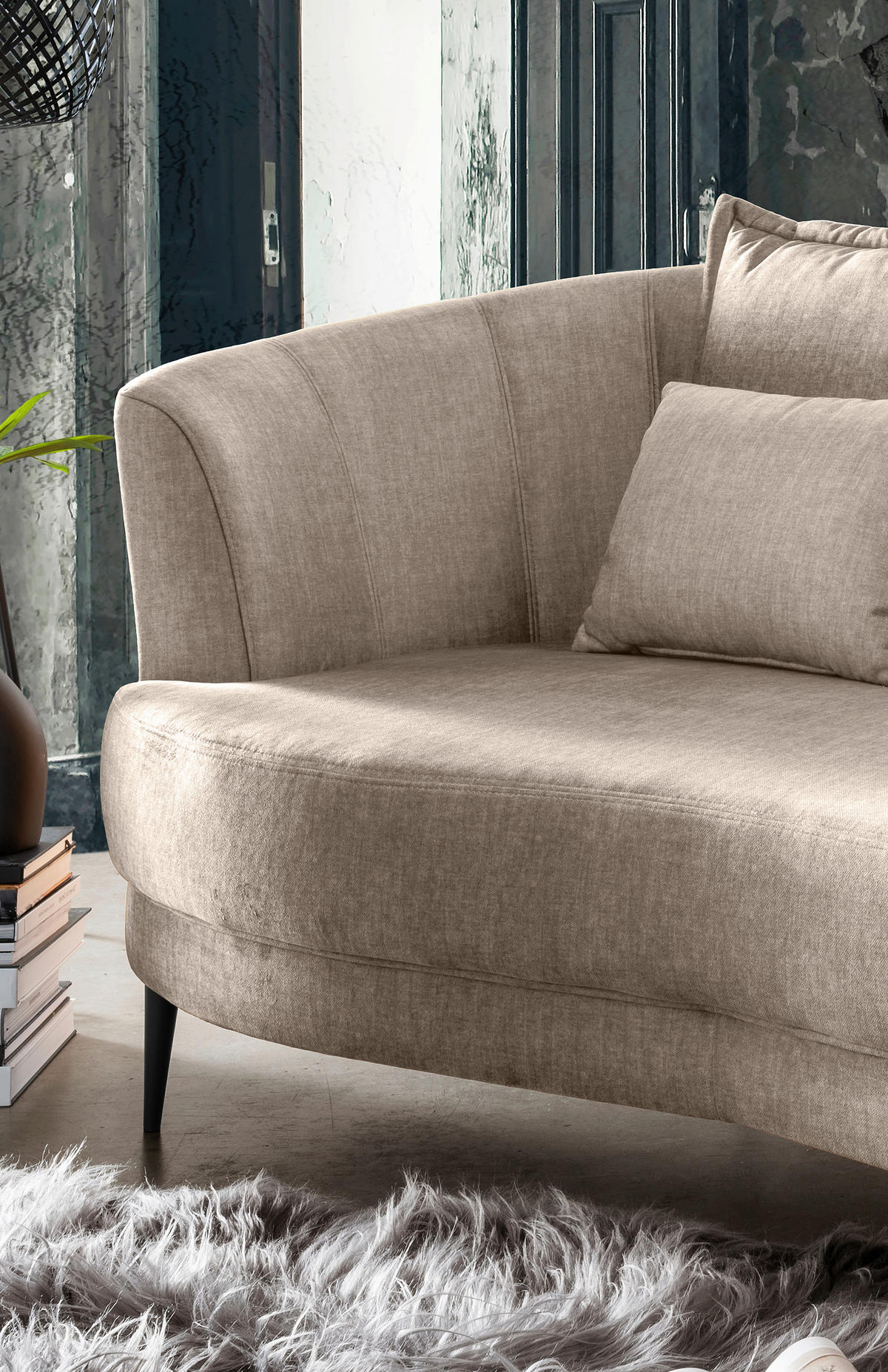 OTTOMANE in Velours Beige  - Beige/Schwarz, Modern, Textil/Metall (211/85/101cm) - Livetastic