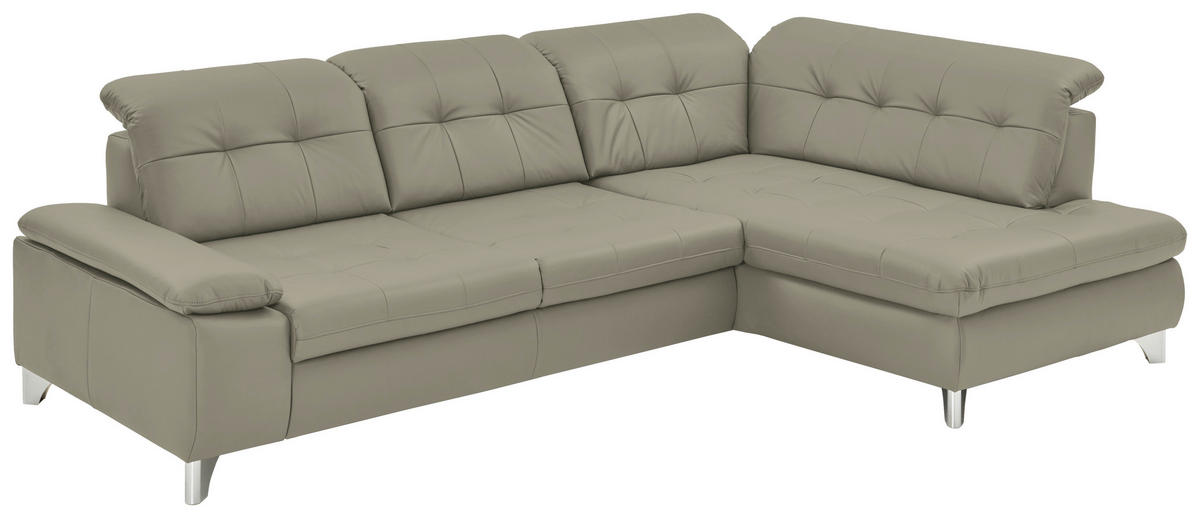 ECKSOFA Echtleder Hellgrau  - Hellgrau/Alufarben, Design, Leder/Metall (309/211cm) - Beldomo Speed