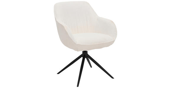 ARMLEHNSTUHL  Sitzfläche 360° drehbar, automatische Rückholfunktion Leinenoptik  - Creme/Schwarz, Design, Textil/Metall (64/84/61cm) - Novel