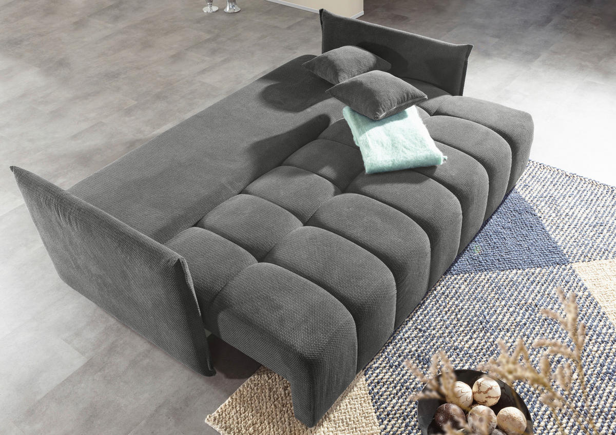 SCHLAFSOFA Plüsch Grau  inkl. Zierkissen, Rückenkissen, Bettkasten, Schlaffunktion, Rücken echt, Liegefläche im Originalstoff  - Schwarz/Grau, KONVENTIONELL, Kunststoff/Textil (200/73/105cm) - Carryhome