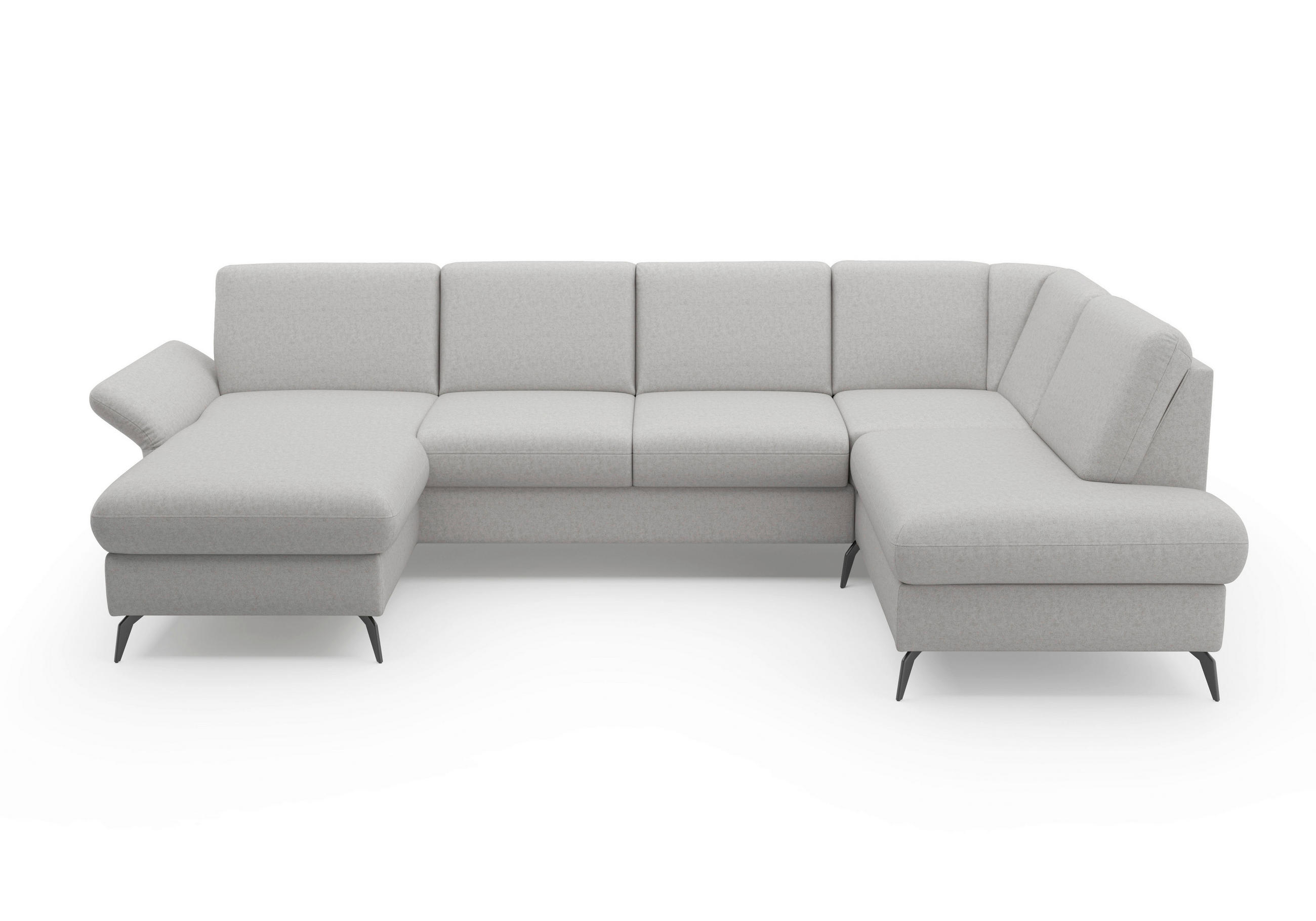WOHNLANDSCHAFT in Flachgewebe Hellgrau  - Hellgrau/Schwarz, KONVENTIONELL, Textil/Metall (164/314/195cm) - Sit & More