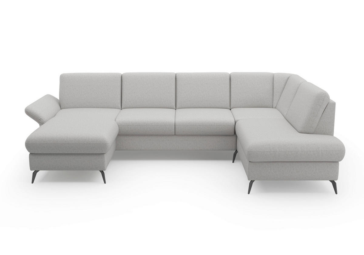 WOHNLANDSCHAFT in Flachgewebe Hellgrau  - Hellgrau/Schwarz, Konventionell, Textil/Metall (164/314/195cm) - Sit & More