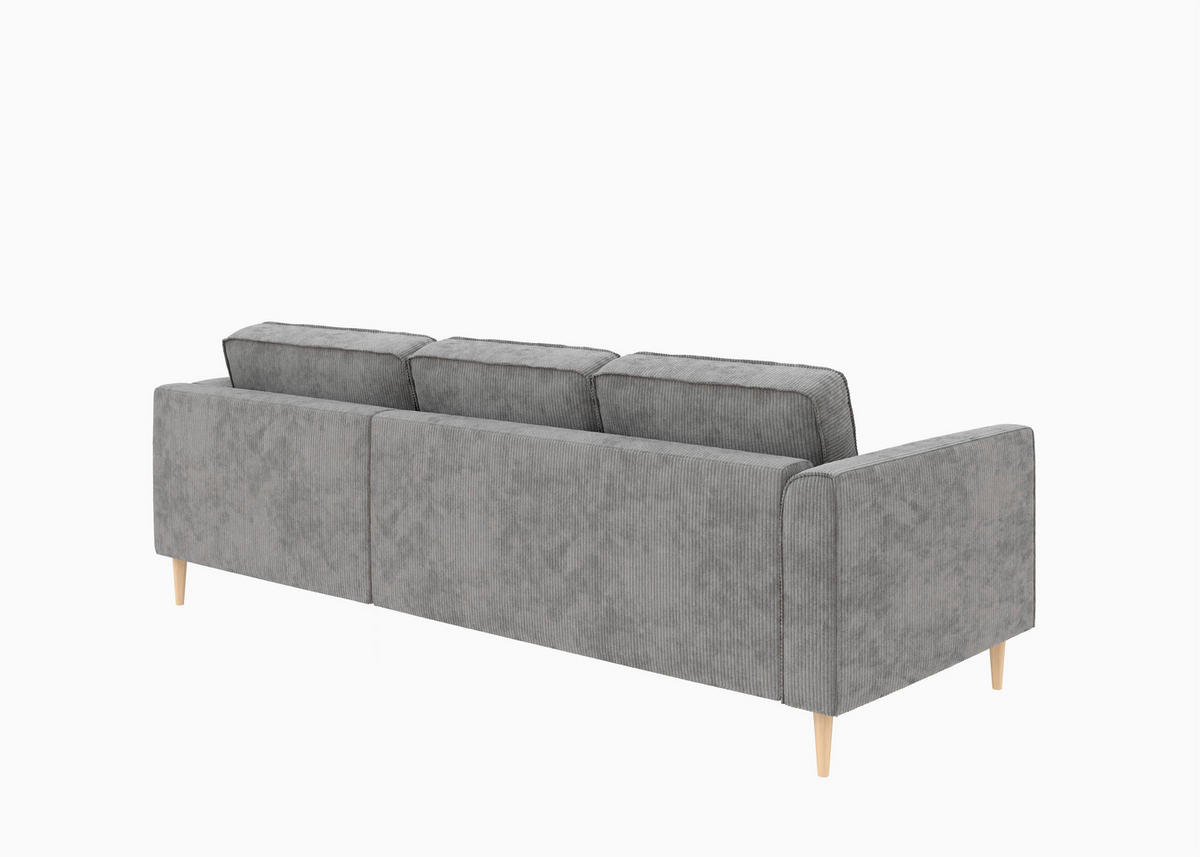 ECKSOFA Cord Grau  - Buchefarben/Grau, Modern, Holz/Textil (232/161cm) - Trendmanufaktur